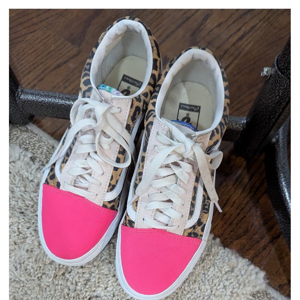 Vans Customs Old Skool Pink and leopard Shoes Women's Sz 8.5